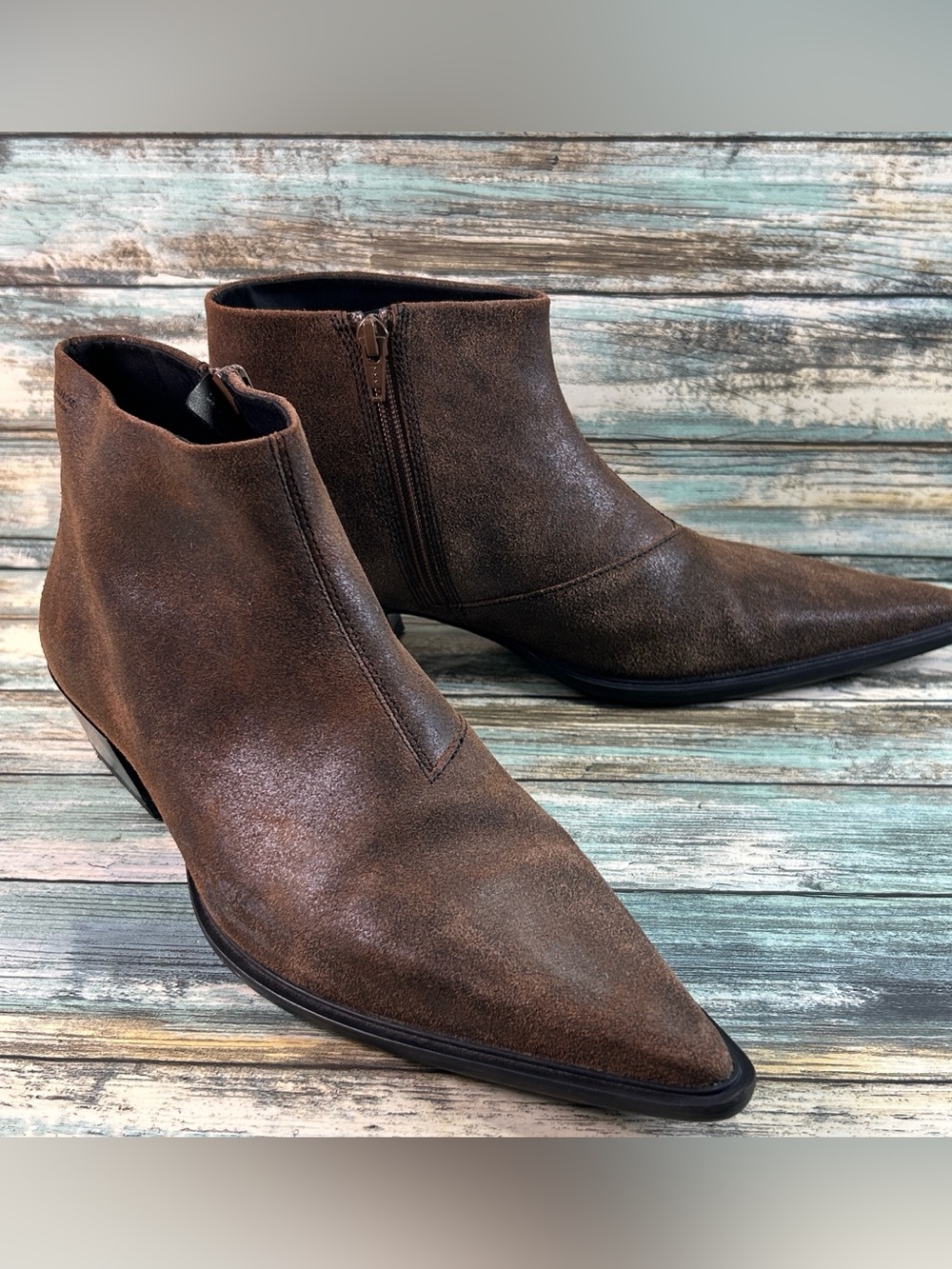VAGABOND Ankle Boot Size 8 Pointed Toe Block Heel Western Minimal Brown Leather